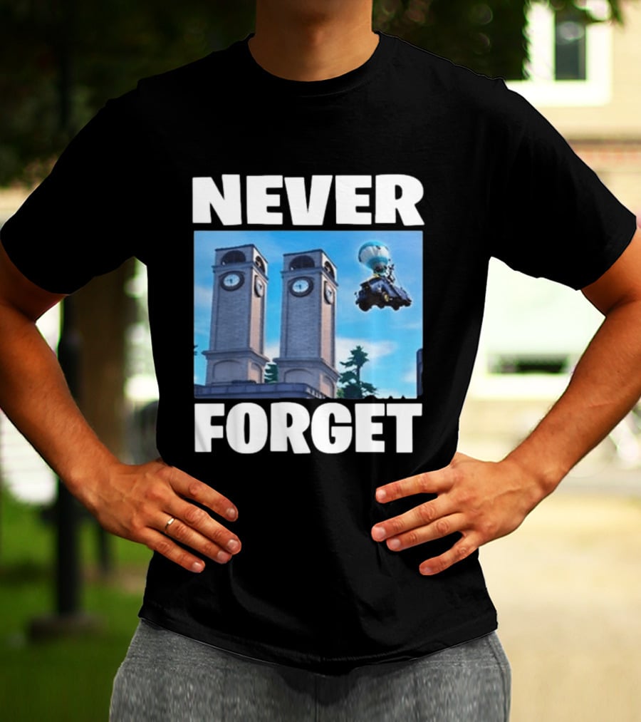 NEVER FORGET Twin Tilted Towers Fortnite Battle Bus T-Shirt