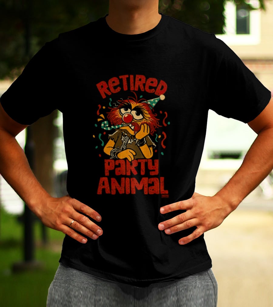Retired Party Animal With Birthday Hat And Confetti T-Shirt