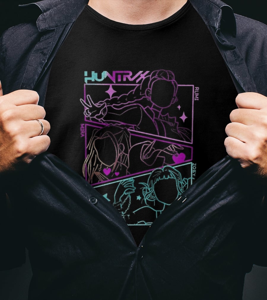 Huntrix Girls Kpop Demon Hunters Neon Manga T-Shirt
