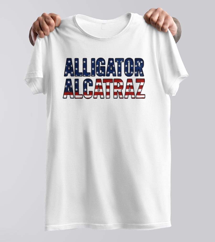Alligator Alcatraz American Flag Patriotic Stars Stripes T-Shirt
