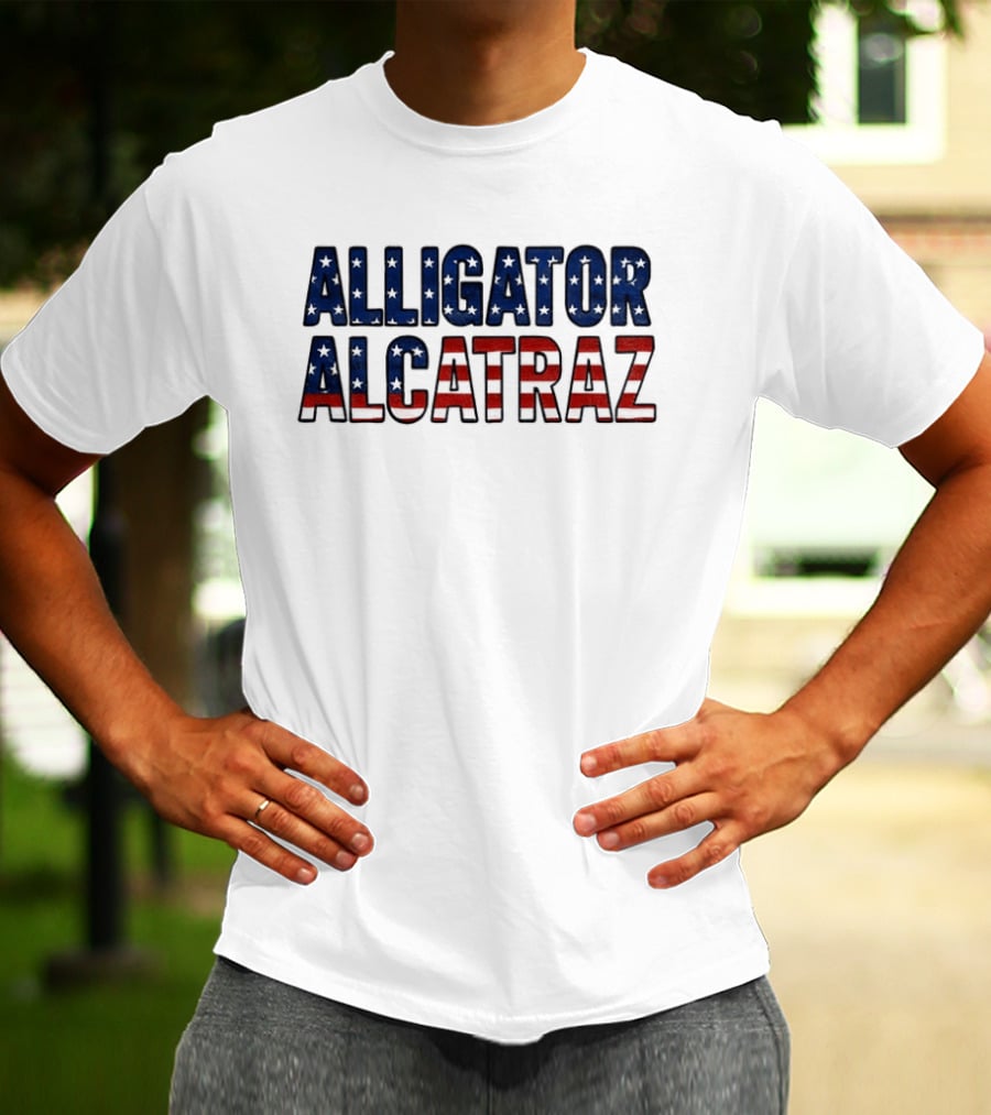 Alligator Alcatraz American Flag Patriotic Stars Stripes T-Shirt