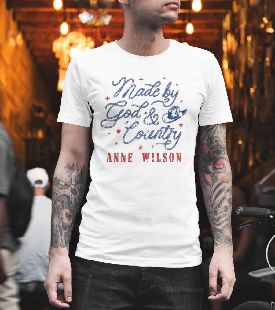 Anne Wilson Made By God And Country Red And Blue Stars T-Shirt