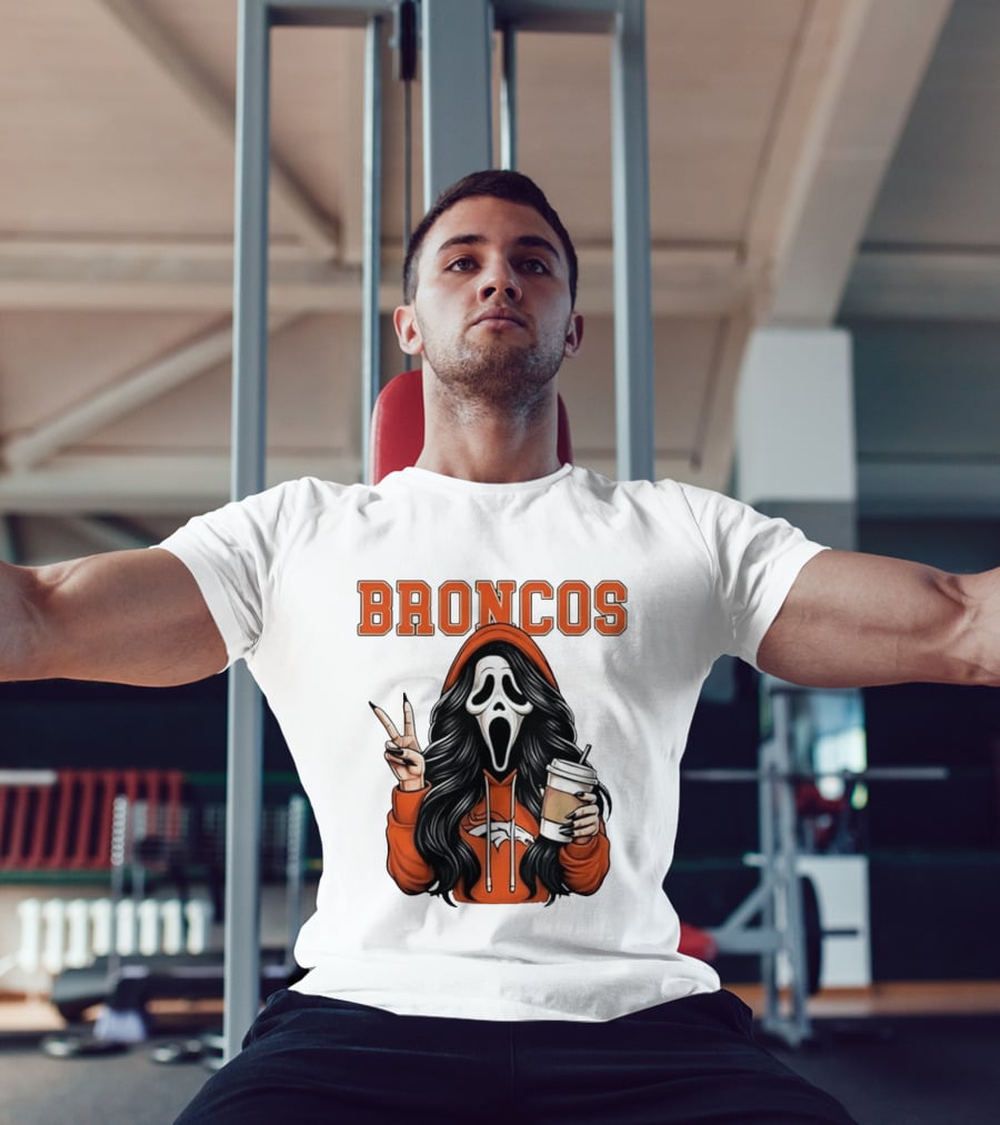 Broncos Ghostface Scream Halloween Coffee Peace Sign T-Shirt
