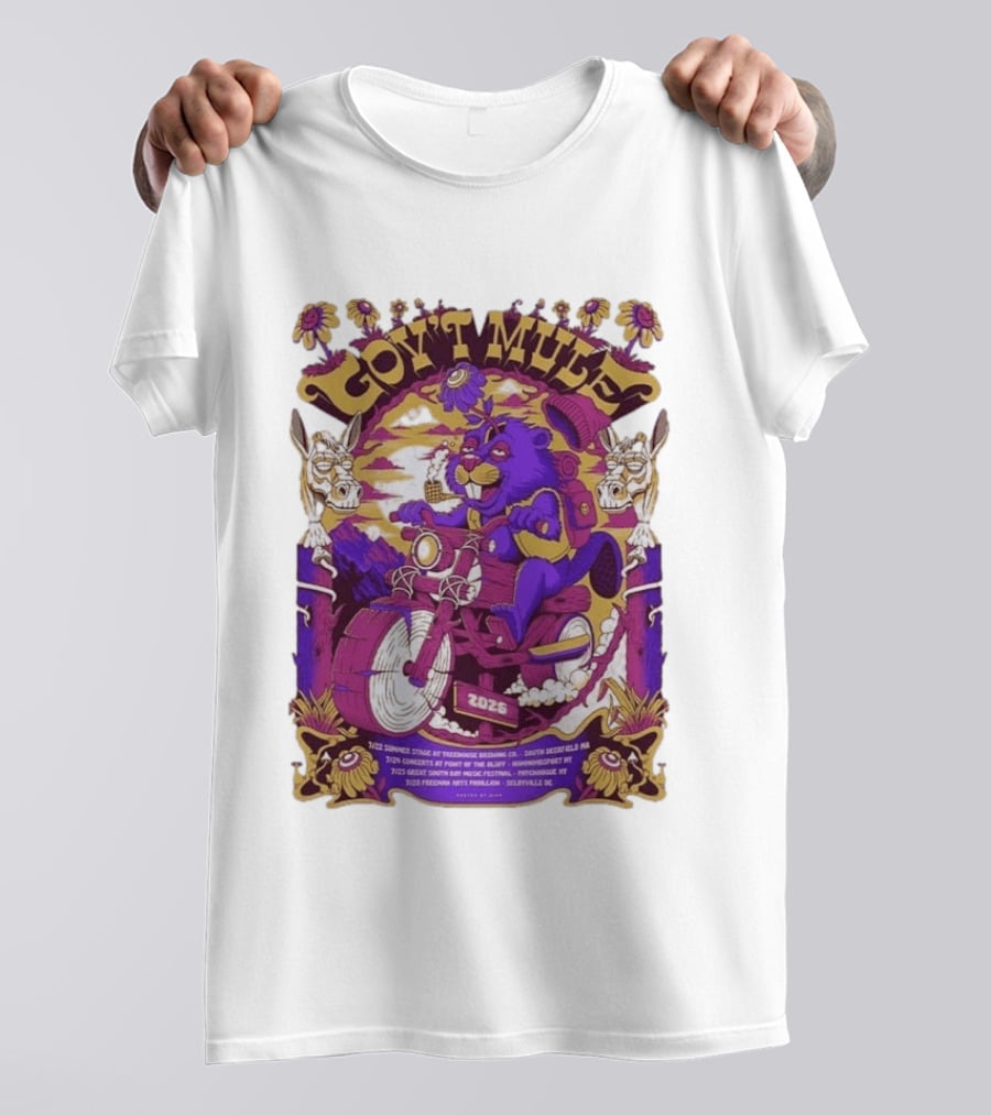 Gov't Mule Summer Tour 2026 Psychedelic Bear Riding Motorcycle Concert Dates And Locations T-Shirt