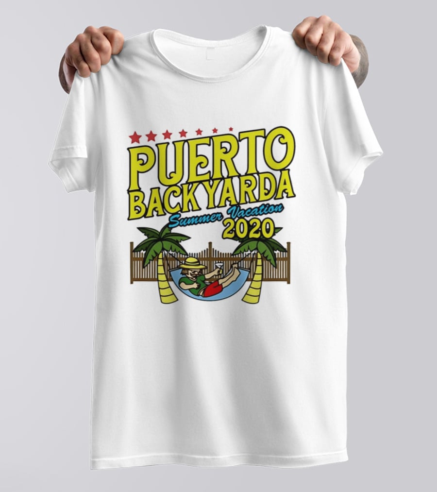 Puerto Backyarda Summer Vacation 2020 Relaxing Hammock Palm Trees Retro Cartoon T-Shirt