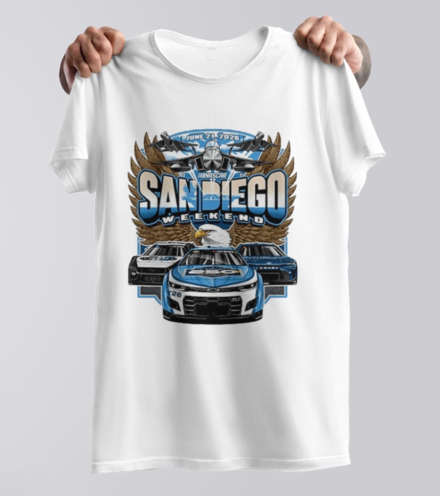 June 21 2026 NASCAR San Diego Weekend Americana Event Racing Cars And Eagle Wings T-Shirt