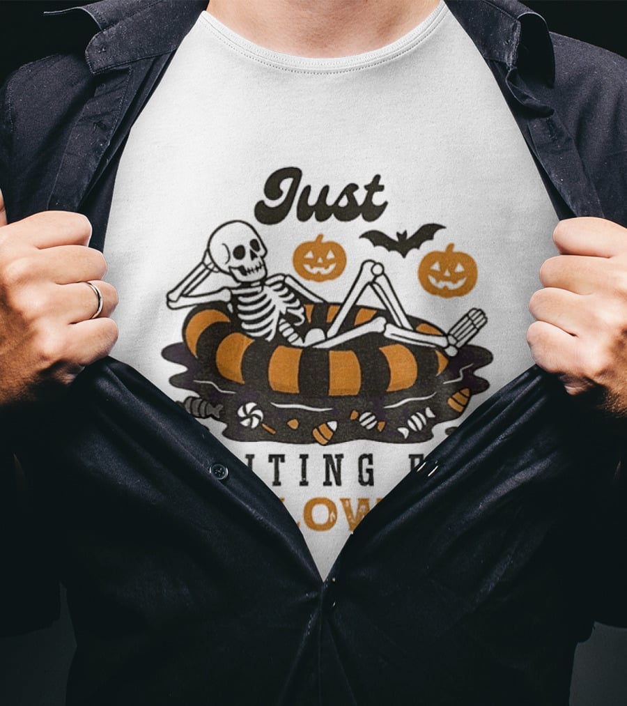 Just Waiting For Halloween Skeleton Beach 2025 T-Shirt