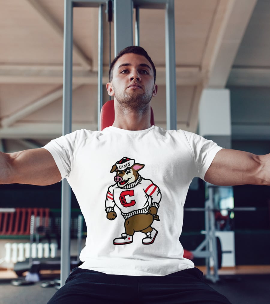 Canes Mascot Pig In Red And White Sweater With Stripes T-Shirt
