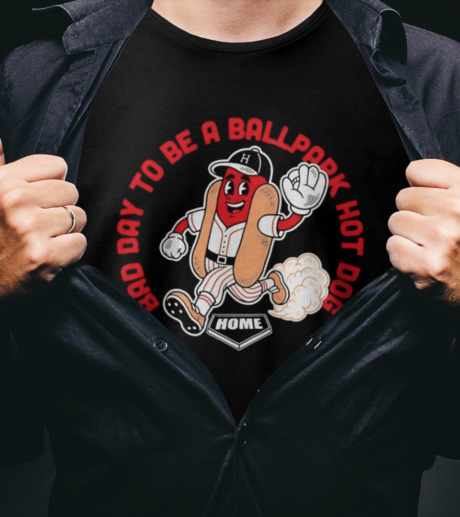 Bad Day To Be A Ballpark Hot Dog Cleveland Baseball Cartoon T-Shirt