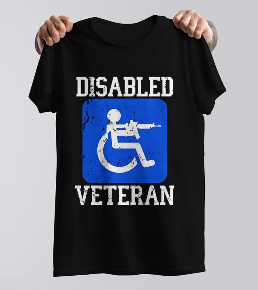 Disabled Veteran Blue Wheelchair Symbol With Gun T-Shirt