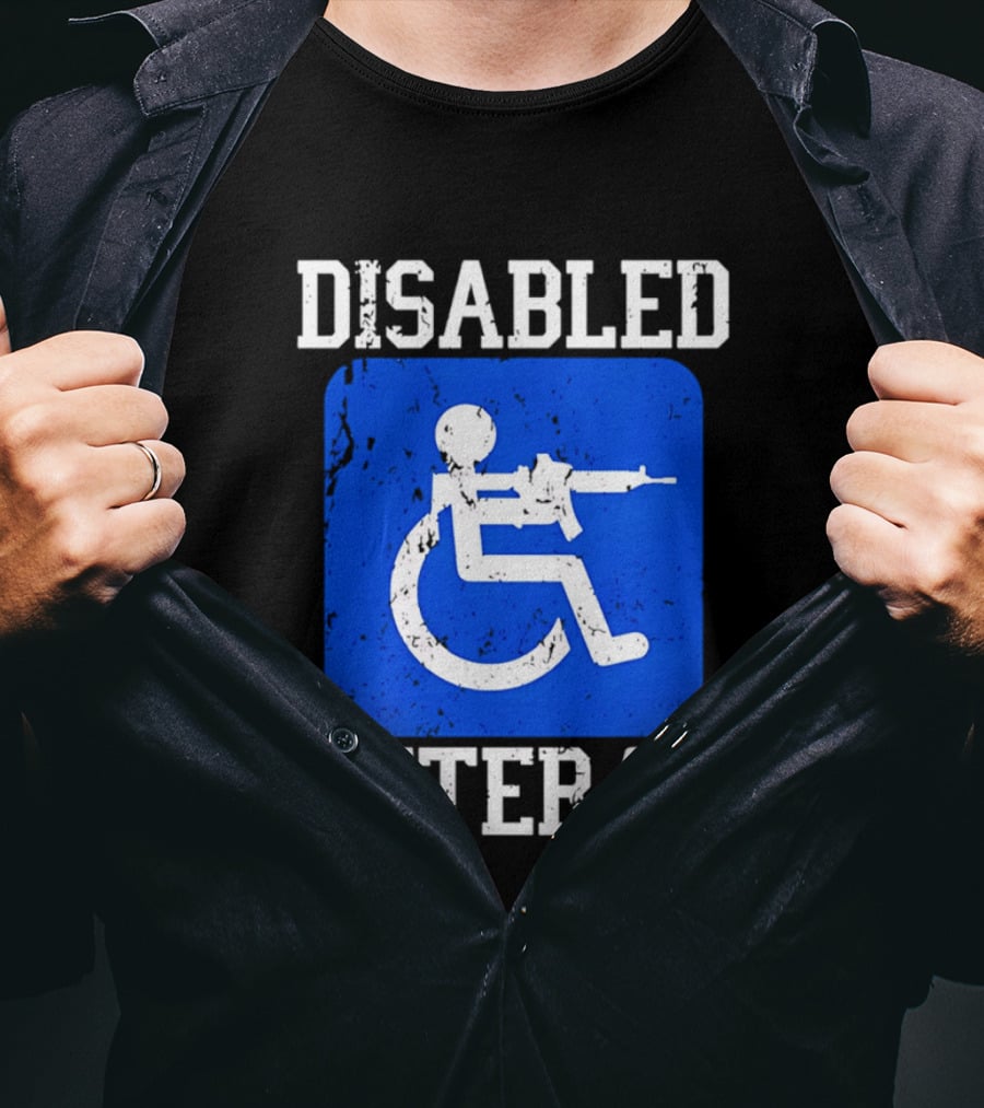 Disabled Veteran Blue Wheelchair Symbol With Gun T-Shirt