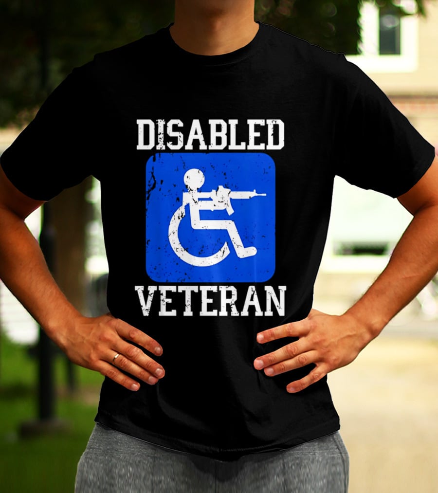 Disabled Veteran Blue Wheelchair Symbol With Gun T-Shirt