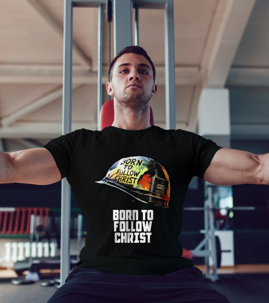 Born To Follow Christ Helmet With Holy Bible Military T-Shirt