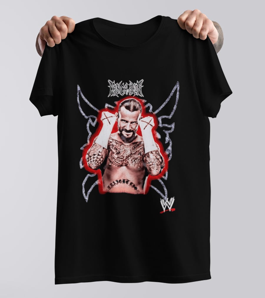 Ken Carson CM Punk WWE Logo Tattooed MMA Fighter T-Shirt