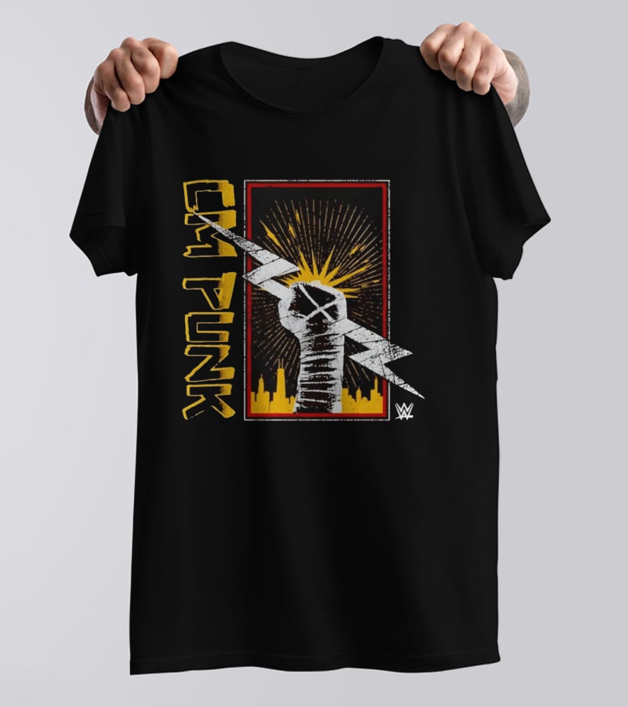CM Punk WWE Best In The World Lightning Bolt Chicago Skyline Fist T-Shirt