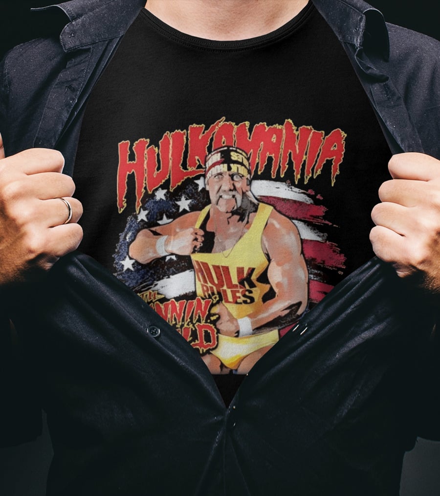 Hulk Hogan Hulkamania Runnin Wild American Flag WWE T-Shirt