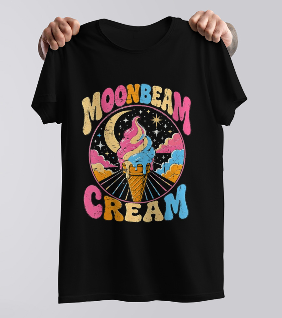 Moonbeam Cream Ice Cream Cone Crescent Moon And Stars T-Shirt