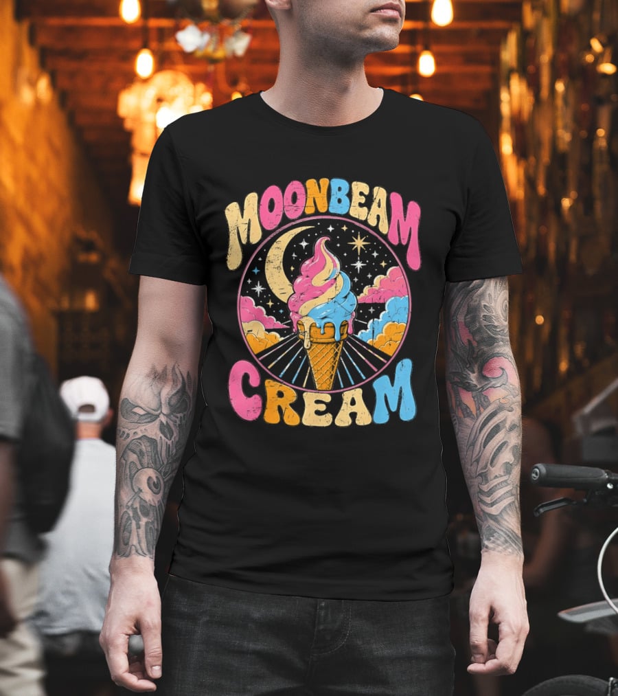 Moonbeam Cream Ice Cream Cone Crescent Moon And Stars T-Shirt