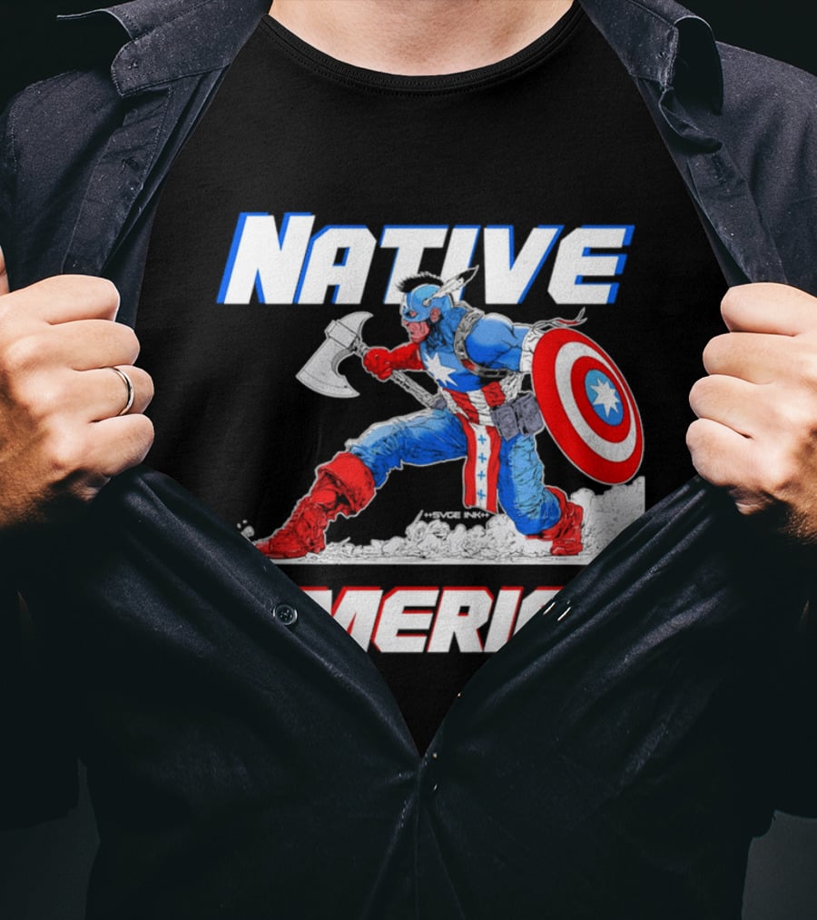 Native America Captain America Axe And Shield Hero T-Shirt