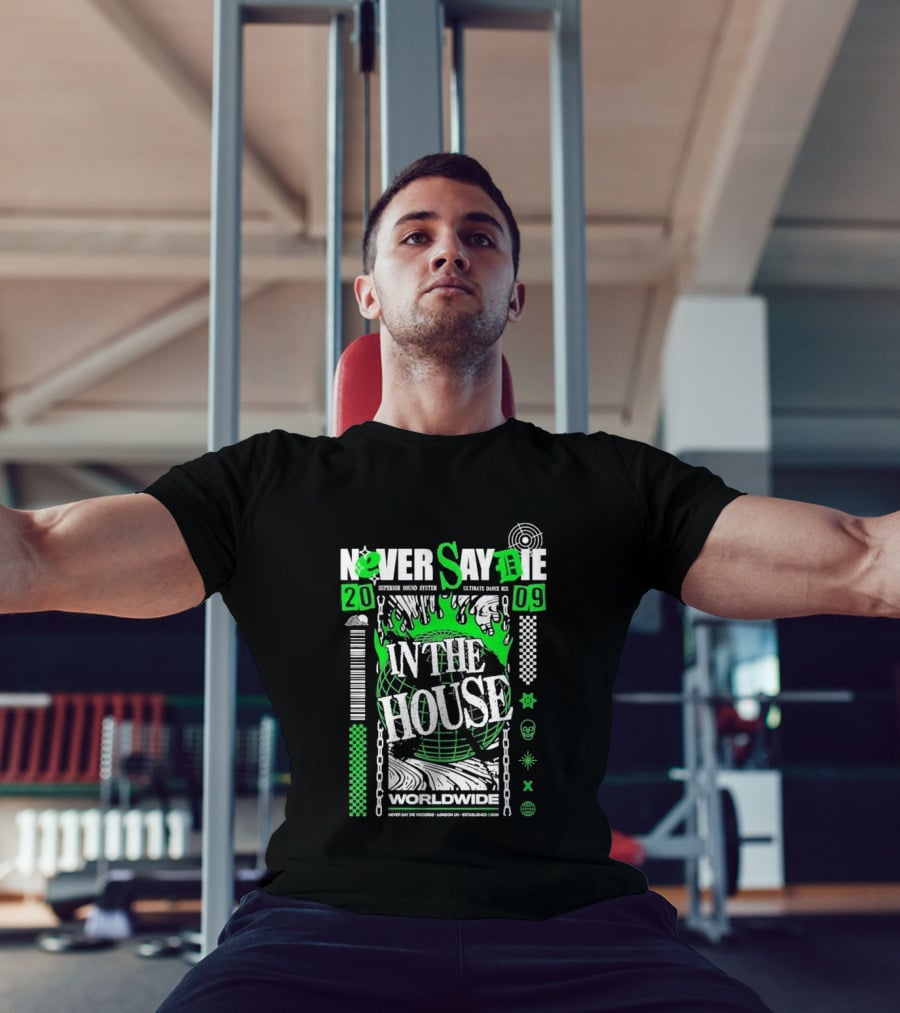 Never Say Die In The House 2009 Worldwide Green Flame Graffiti T-Shirt