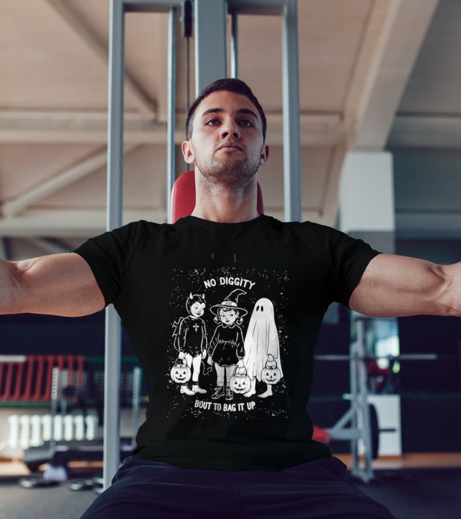 No Diggity Bout To Bag It Up Halloween Ghost Witch Devil Kids Spooky Season T-Shirt