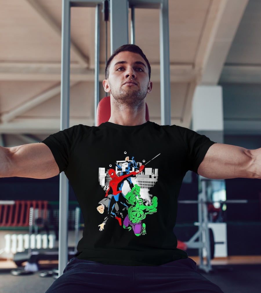 Spider Man The Punisher And The Hulk Marvel Comic Heroes Collage T-Shirt