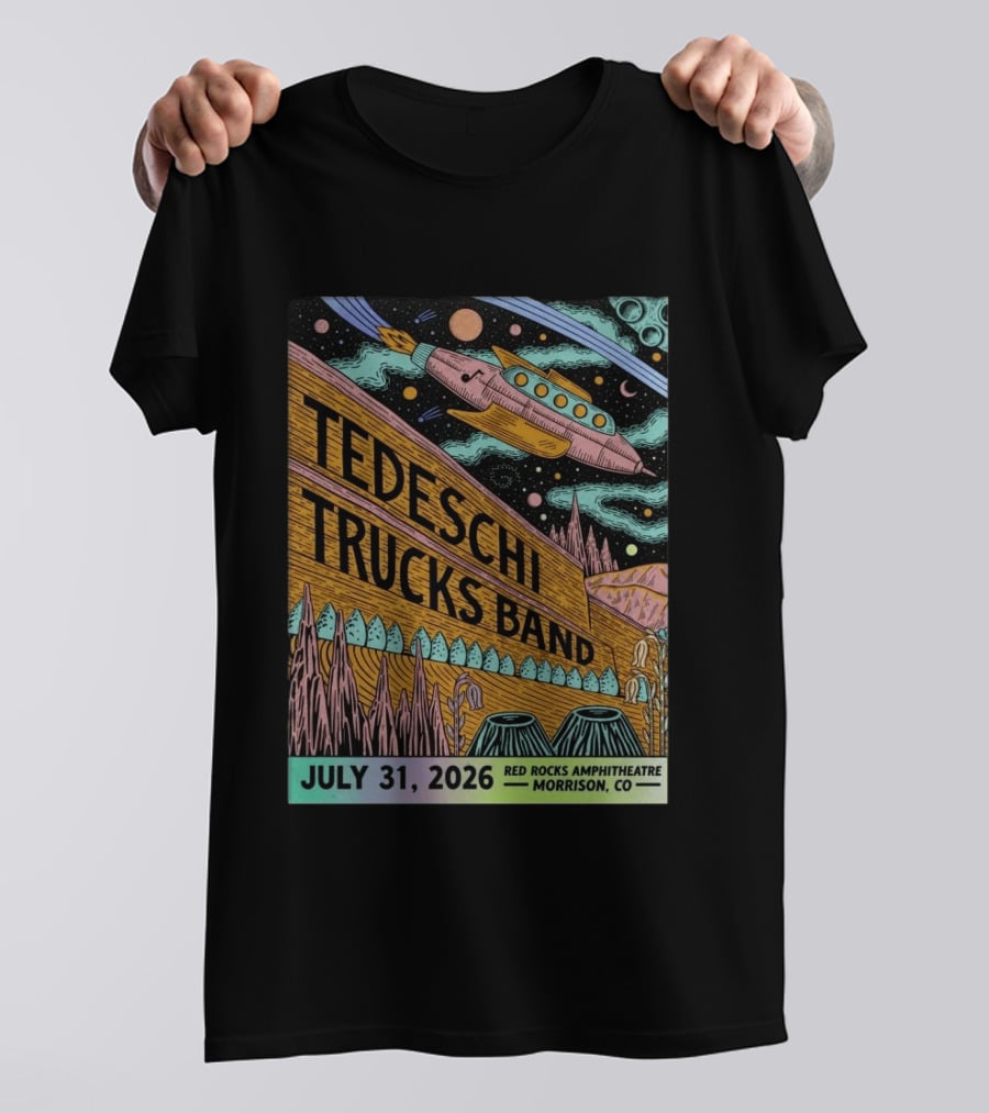 Tedeschi Trucks Band Red Rocks Concert July 31 2026 Morrison CO Spaceship T-Shirt
