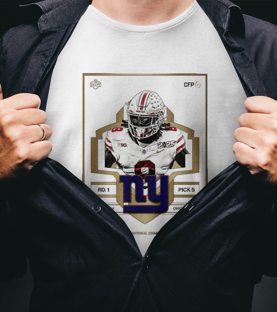 New York Giants Round 1 Pick 5 Arvell Reese CFP Champion Ohio State 2025 T-Shirt