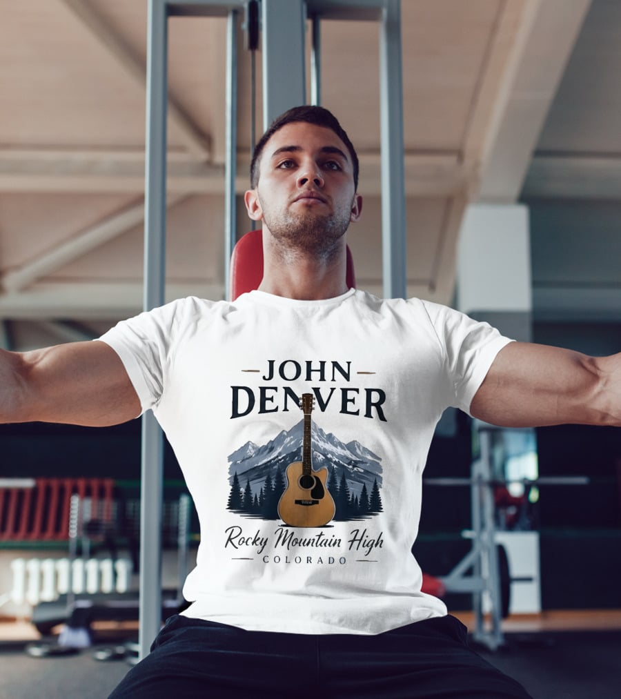 John Denver Rocky Mountain High Colorado Guitar Mountain Scene T-Shirt