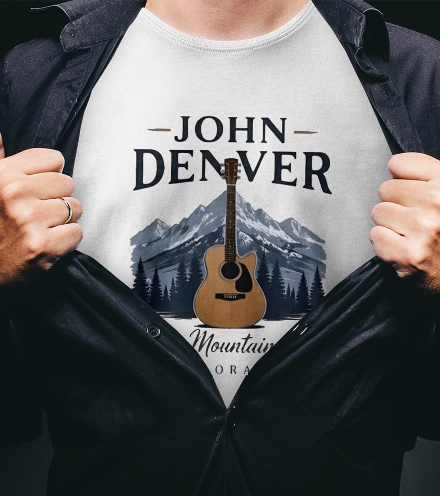 John Denver Rocky Mountain High Colorado Guitar Mountain Scene T-Shirt