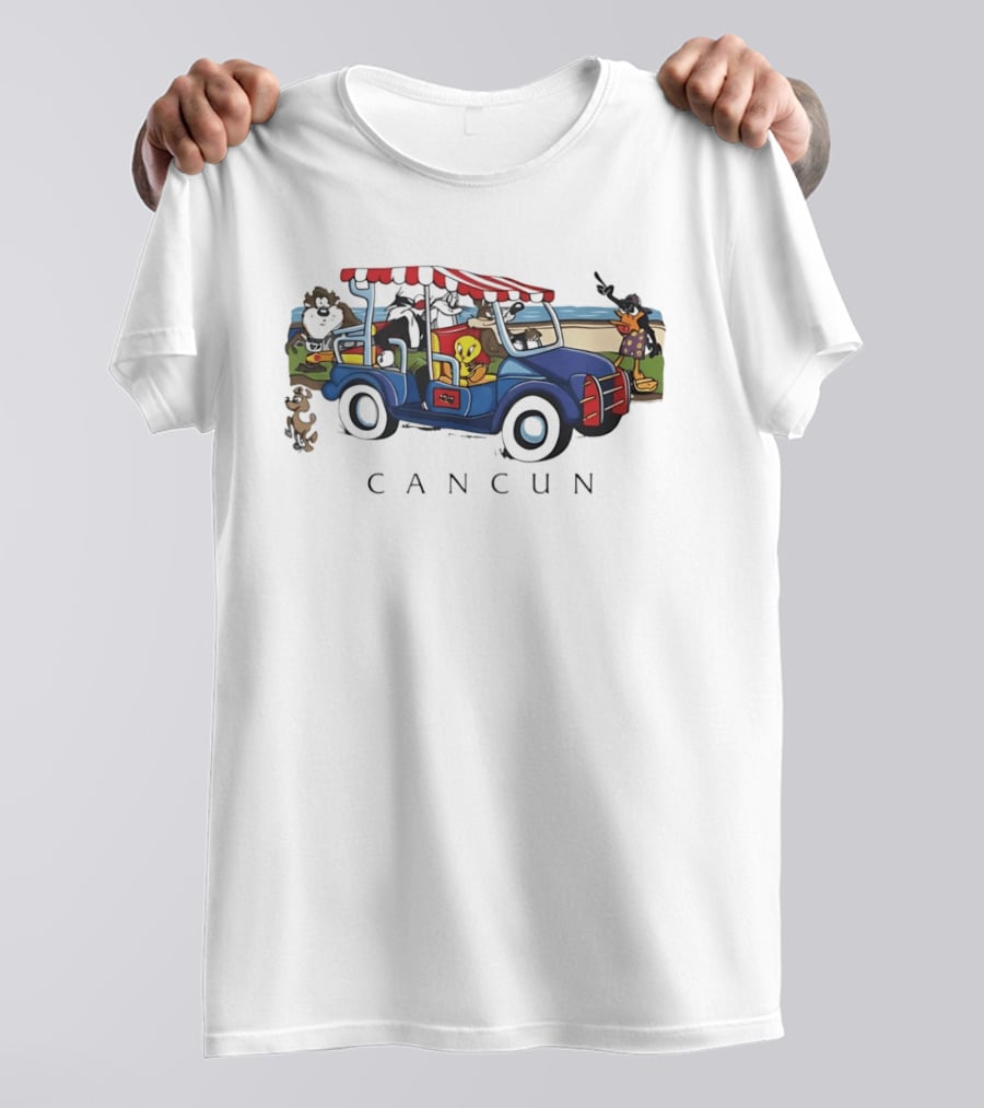 Looney Tunes Cancun Beach Adventure Golf Cart Bugs Tweety Daffy T-Shirt