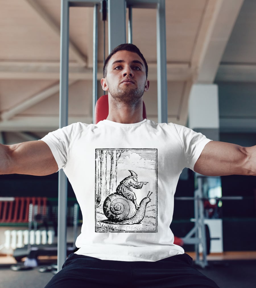Medieval Snail Rider Wizard Woodcut Fantasy Enchantment T-Shirt