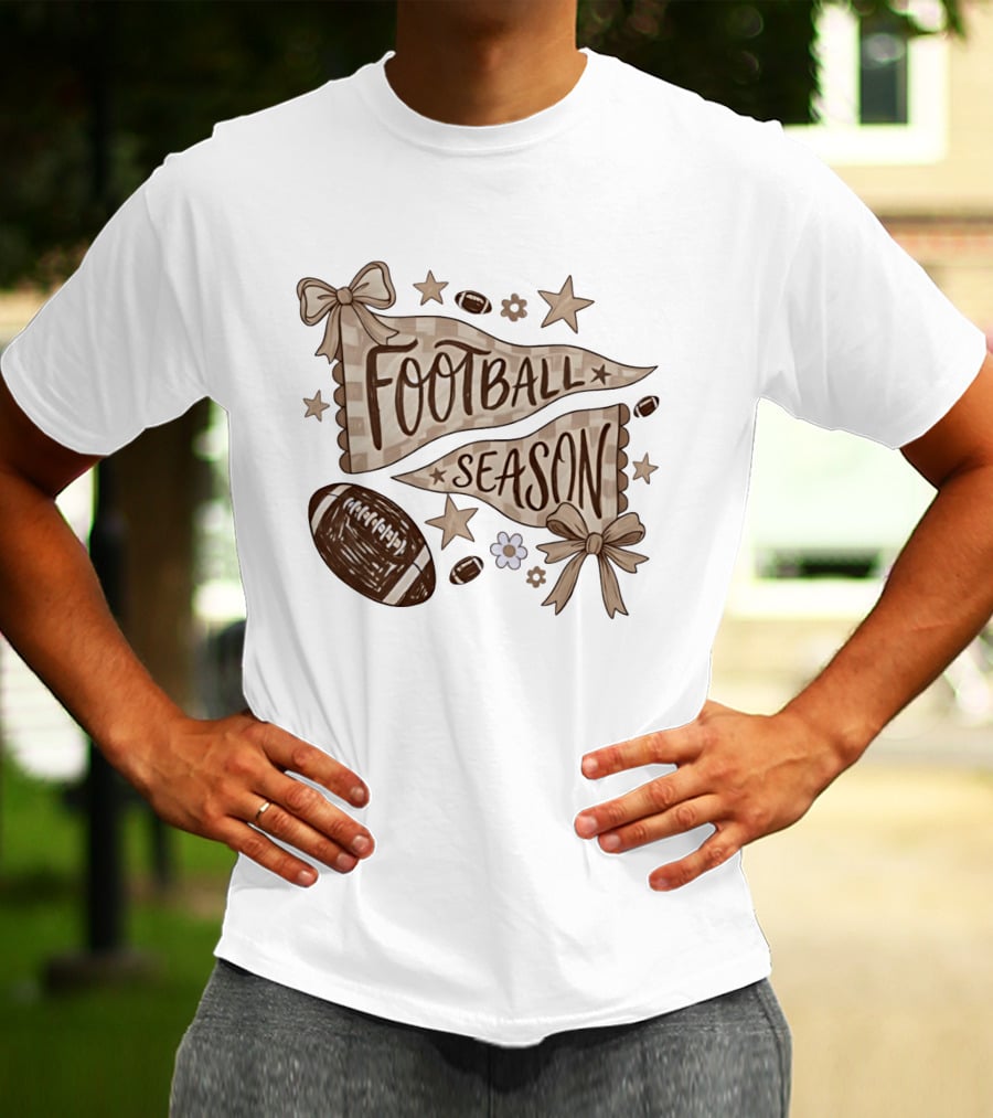 Football Season Pennant Bows And Stars With Footballs T-Shirt