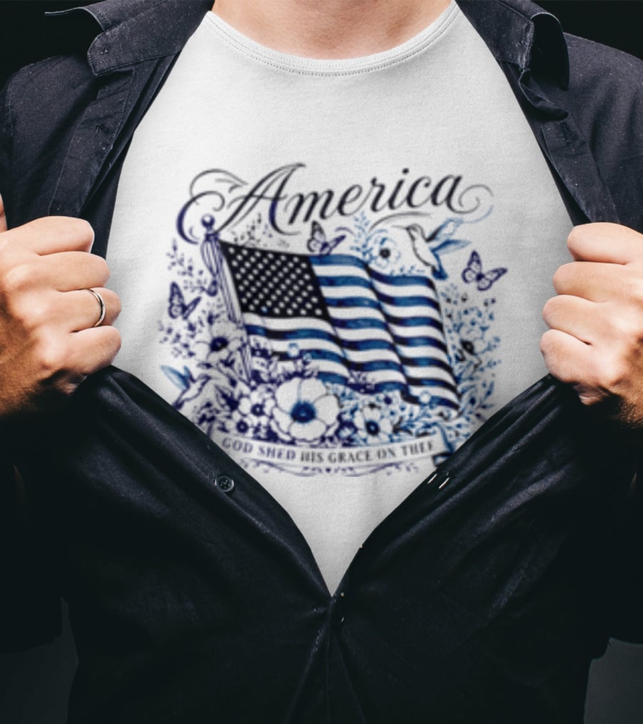 America God Shed His Grace On Thee Flag And Nature T-Shirt