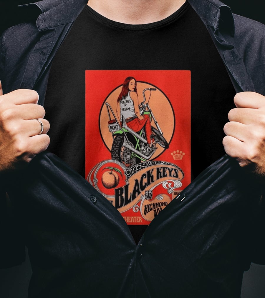 The Black Keys Allianz Amphitheater Richmond VA August 1 2026 Peaches N Kream Motorcycle T-Shirt