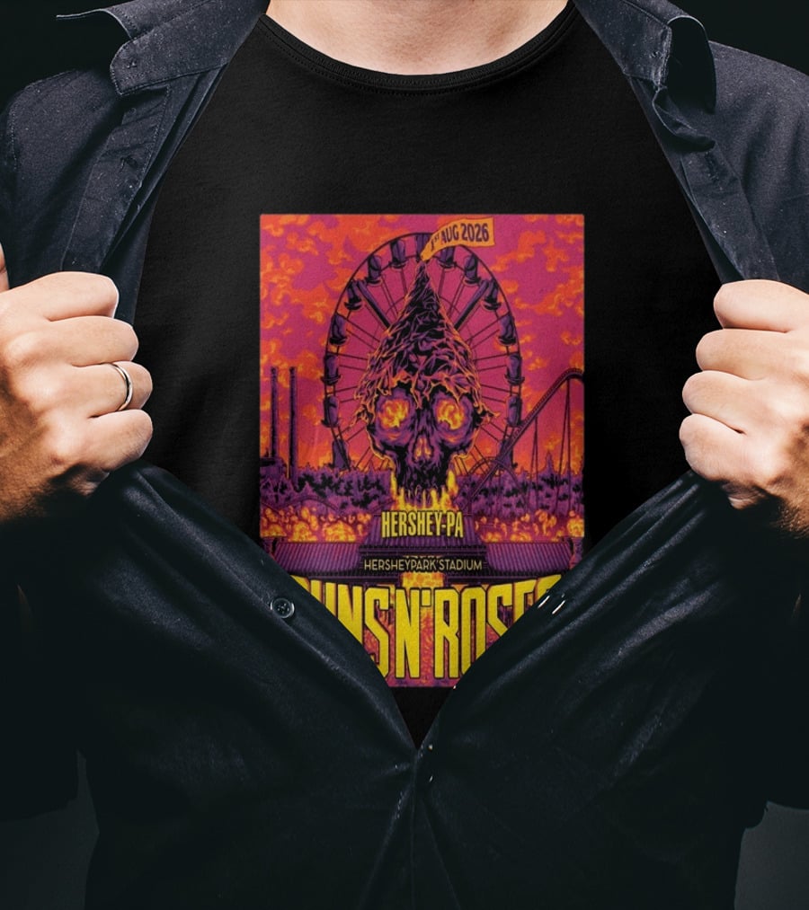 Guns N' Roses Aug 01 2026 Hersheypark Stadium Hershey PA Ferris Wheel Skull Tour T-Shirt