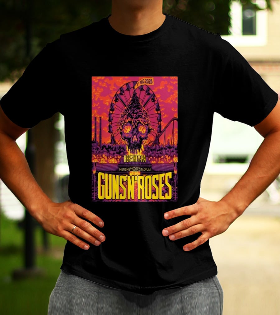 Guns N' Roses Aug 01 2026 Hersheypark Stadium Hershey PA Ferris Wheel Skull Tour T-Shirt