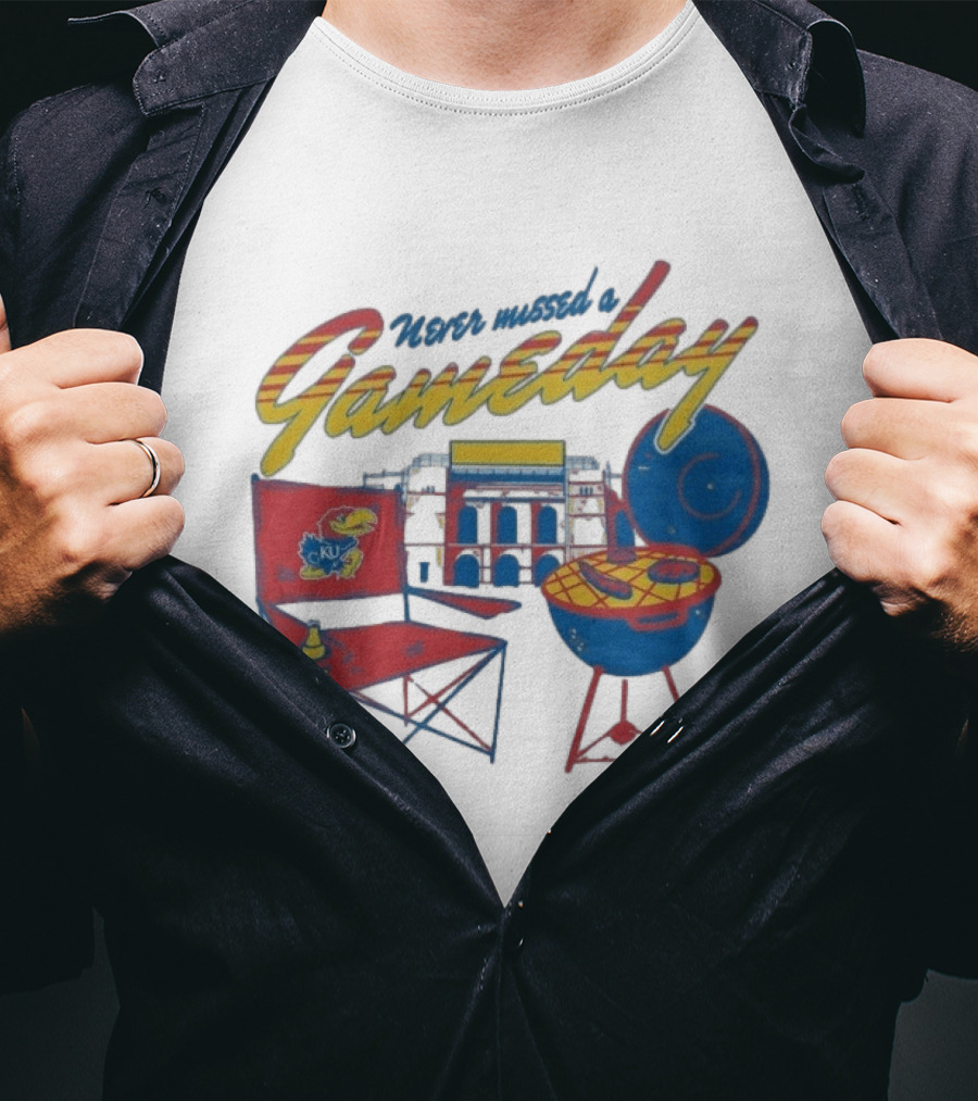 Kansas Jayhawks Never Missed A Gameday BBQ Chair Stadium Grill T-Shirt