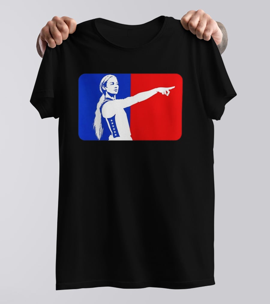 Sophie Cunningham WNBA 2026 Pointing Gesture In Blue And Red T-Shirt