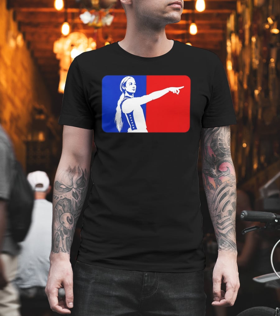 Sophie Cunningham WNBA 2026 Pointing Gesture In Blue And Red T-Shirt