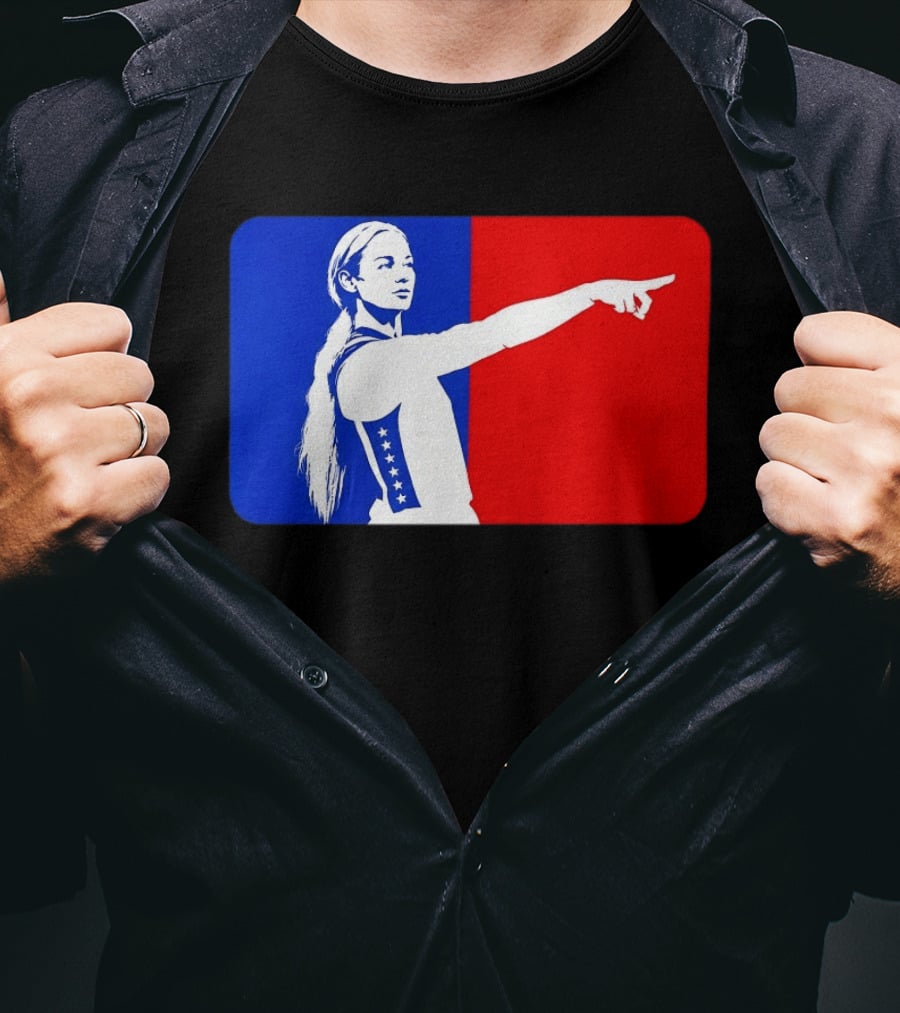 Sophie Cunningham WNBA 2026 Pointing Gesture In Blue And Red T-Shirt