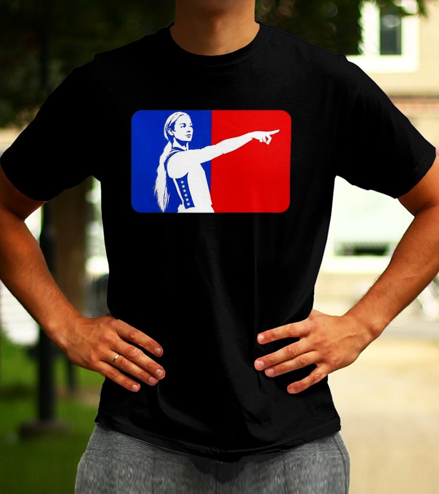 Sophie Cunningham WNBA 2026 Pointing Gesture In Blue And Red T-Shirt