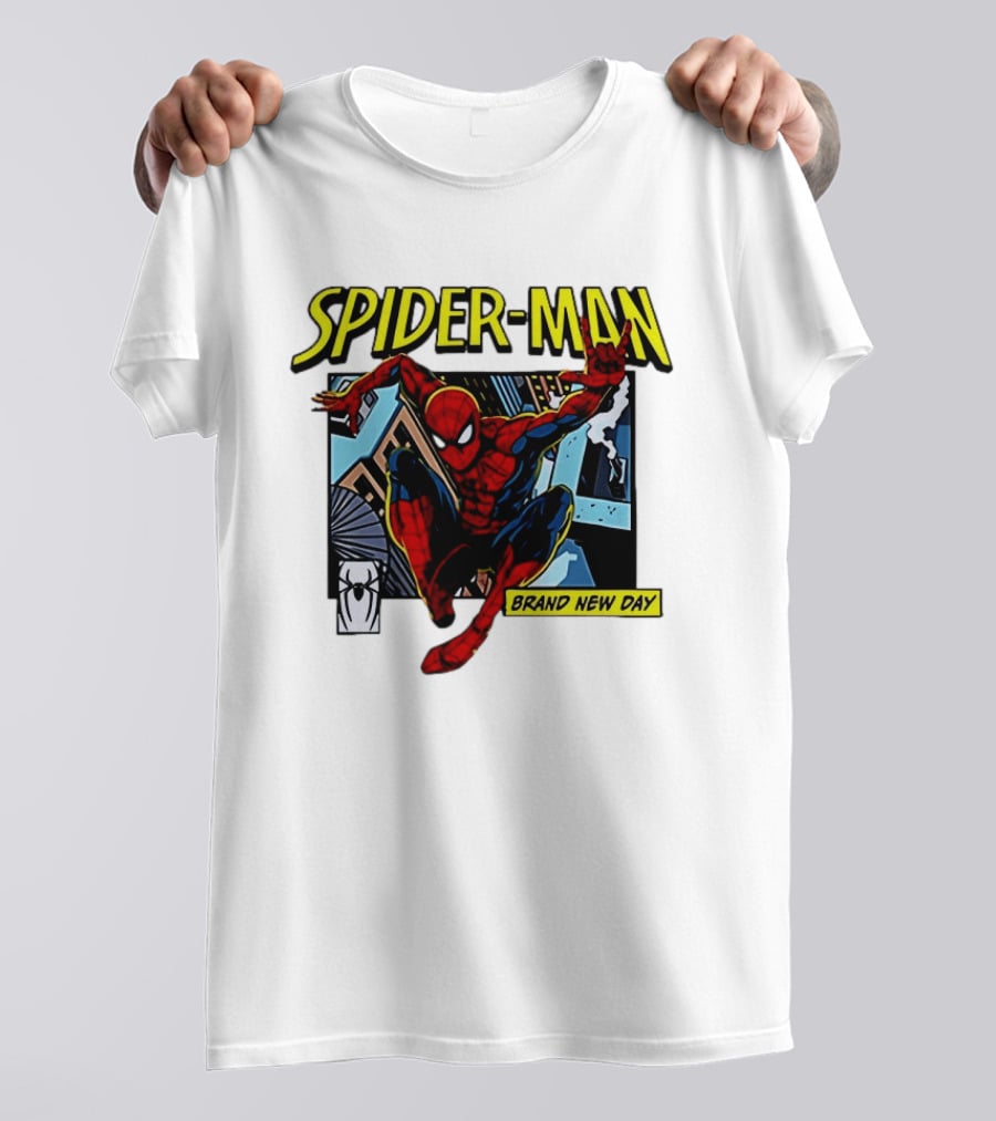 Spider Man Brand New Day Iconic Comic Style Swinging Action T-Shirt