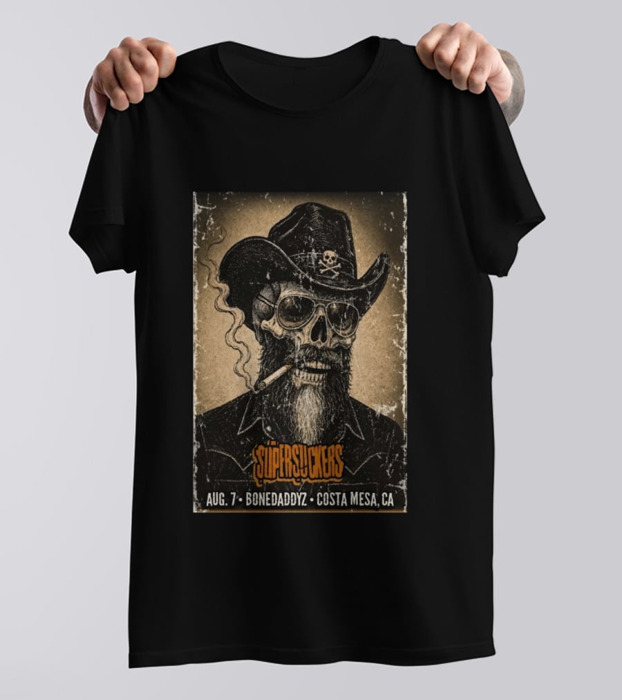 Supersuckers Aug 7 Bonedadydz Costa Mesa CA Cowboy Skull Smoking T-Shirt