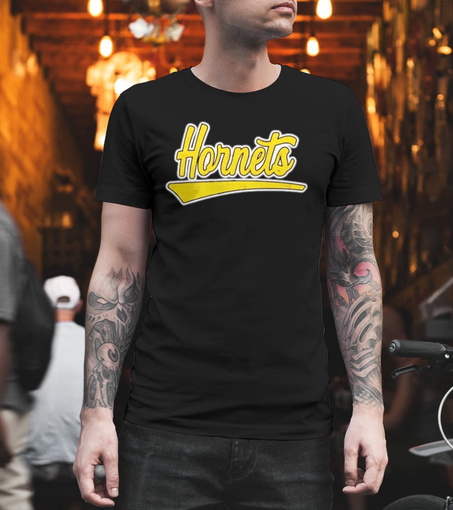 Hornets Team Yellow Text Stylized Font T-Shirt