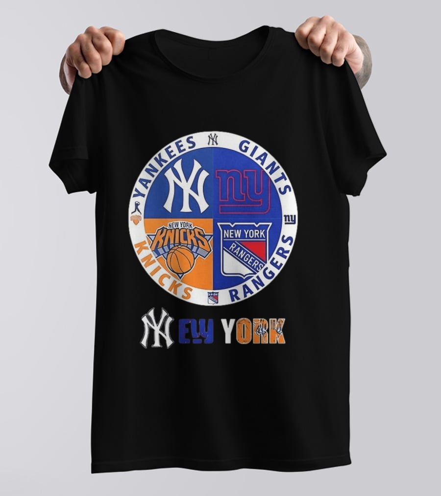 Yankees Giants Knicks Rangers New York Sports Teams Logos T-Shirt