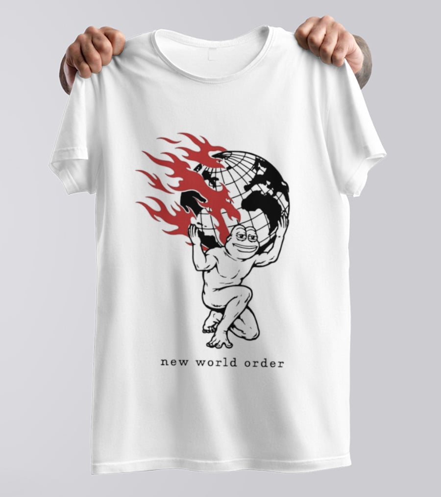 Frog Carrying Burning Earth With Flames New World Order T-Shirt