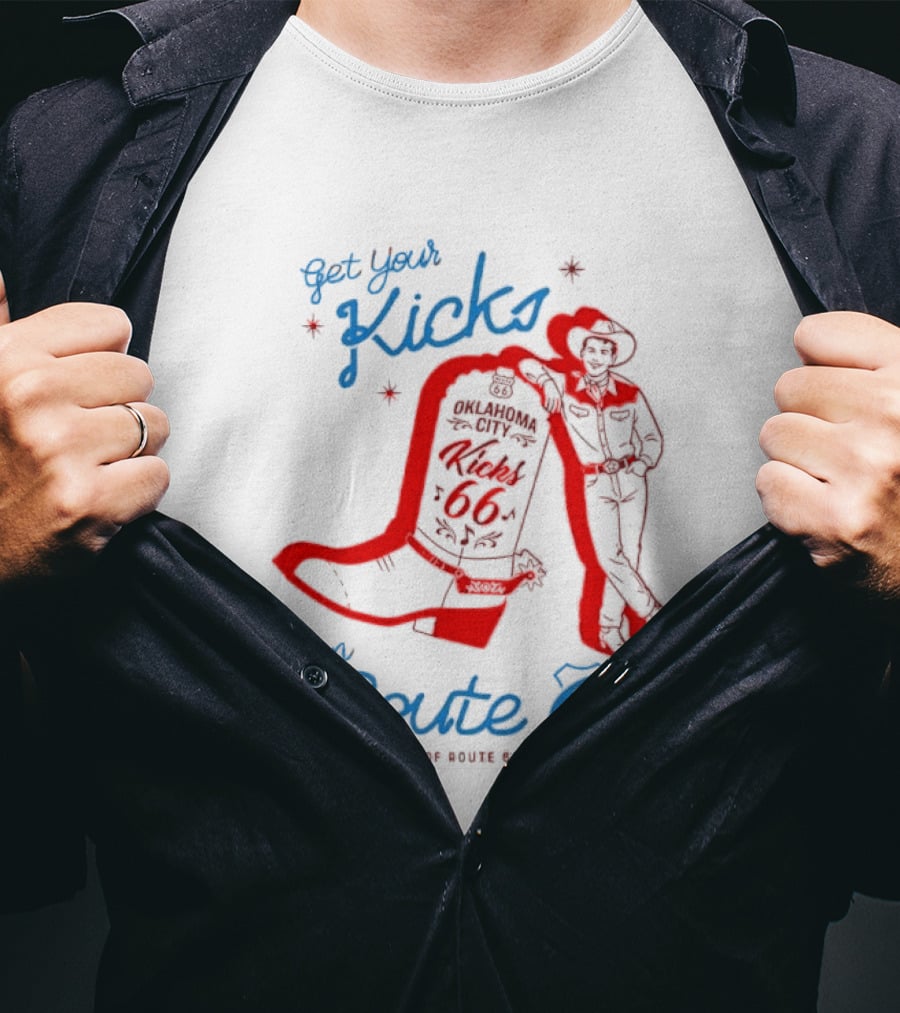 Get Your Kicks On Route 66 100 Years 1926 2026 Oklahoma City Cowboy T-Shirt