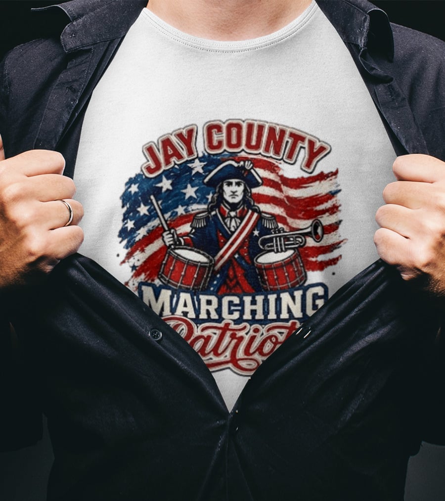Jay County Marching Patriots Est 1975 American Flag Drummer T-Shirt
