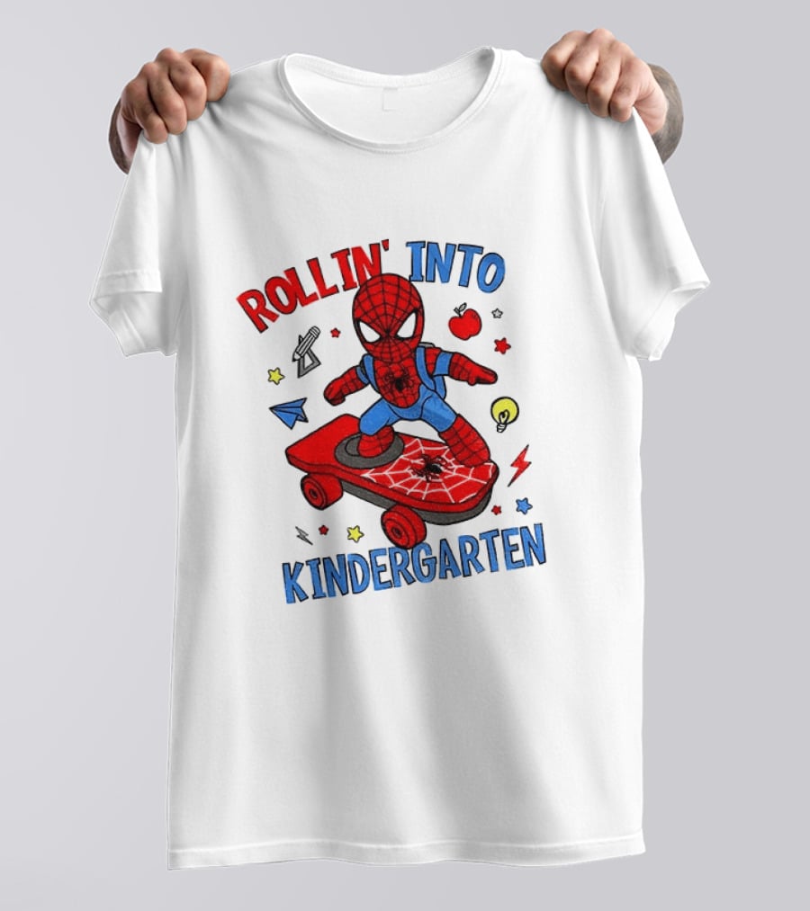 Rollin' Into Kindergarten Spider Man Skateboard Adventure T-Shirt